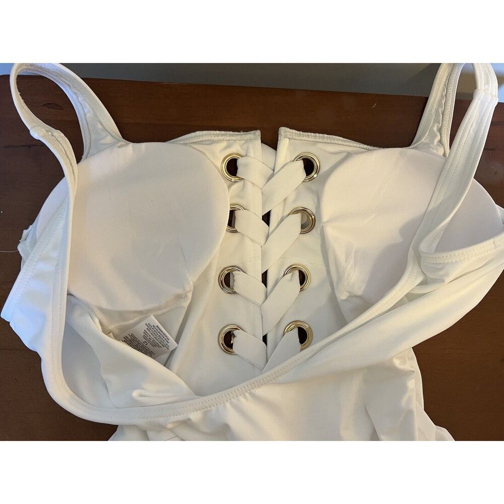 Michael Kors Womens One Piece Swimsuit Size 12 White Lace Up Gold Rivets NEW - Picture 5 of 7